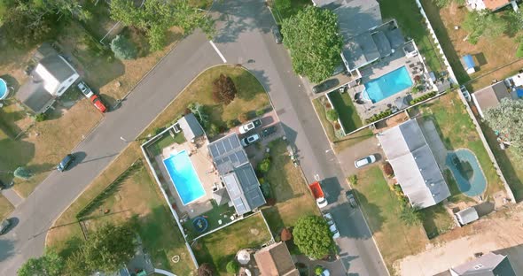 Landscape Suburb Homes the Aerial Panoramic View Small Town Sleeping Area Over Roof Houses in US