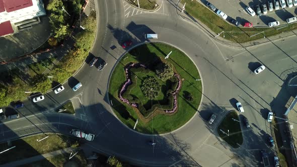 Drones Eye View Traffic Jam Top View Transportation Concept Roundabout Intersection Crossroad Aerial