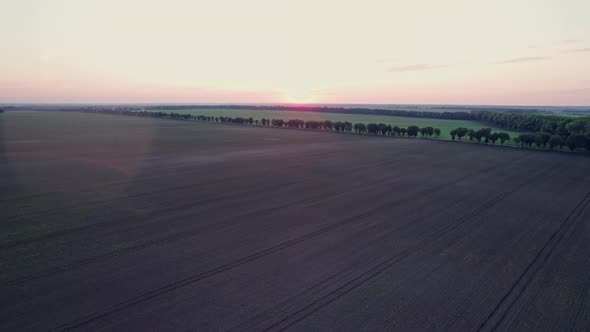 Sunset Aerial View of Rural Life Scene