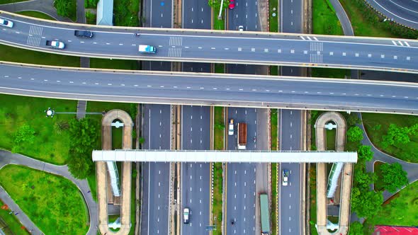 4K : Aerial view shot of fast moving Highway road