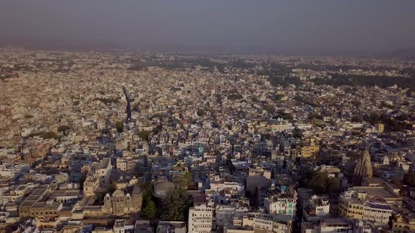 Aerial view Drone 4k of Lake Pichola And City Palace, Udaipur