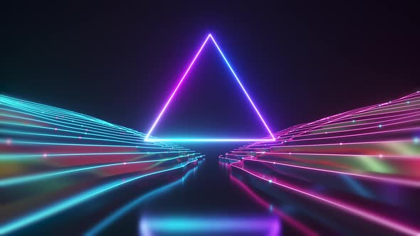 Abstract Neon Triangle Tunnel Technological