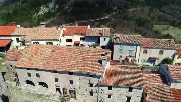 Aerial view of traditional house in the city of Hum, Istria region, Croatia.