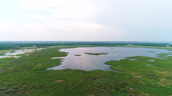 Aerial Cinematic Drone View of Huge Lake