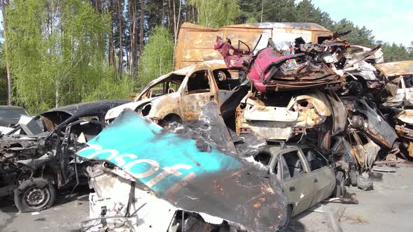 Shot and Burned Cars in the City of Irpen Near Kyiv Ukraine