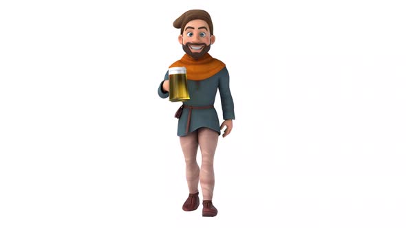 Fun 3D cartoon medieval man with a beer