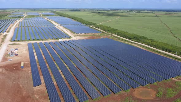 Panoramic view of El Soco solar photovoltaic park of San Pedro De Macoris in Dominican Republic. Aer