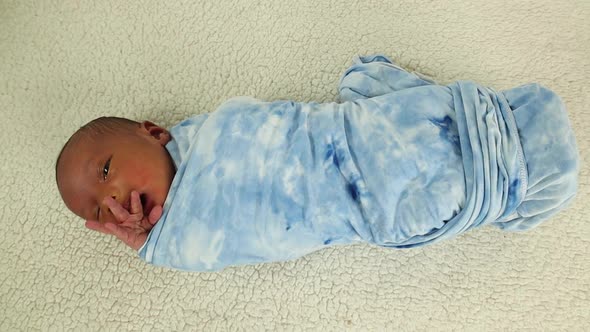 Newborn baby wrapped on soft blanket