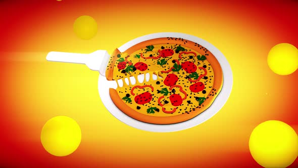 Delicious Cheese Pizza Rotating On Plate In Bright Creative Orange Background