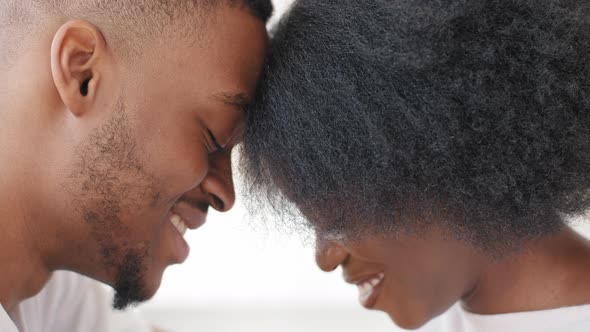 Young Afro American Married Couple Newlyweds African Ethnic Man and Millennial Curly Woman Lovers