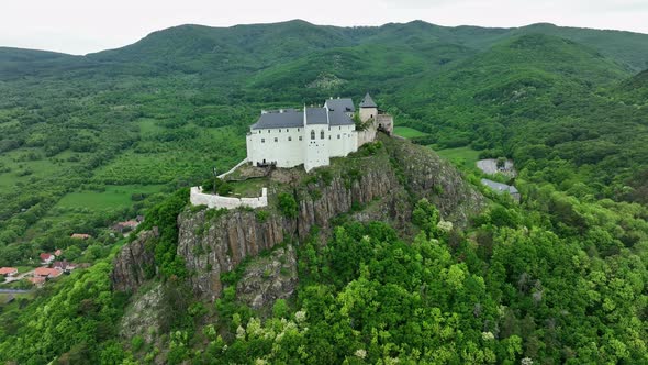 Aerial View Of A Medieval Castle On A Hilltop In Fuzer, Hungary