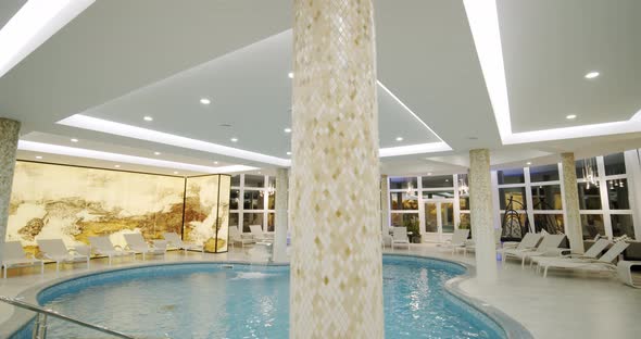 Sunbeds in the Indoor Swimming Pool