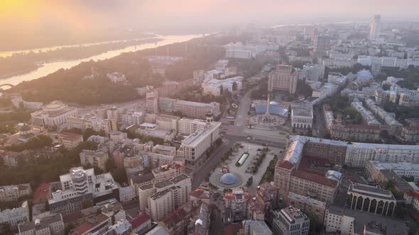 Kyiv Kiev Ukraine at Dawn in the Morning. Aerial View