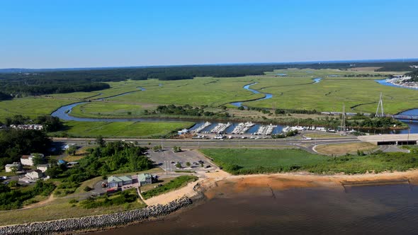 Aerial View a Coastal Residential Area of in the Beautiful Marina in Beach Boats Piers