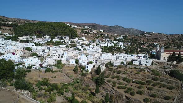 Village of Lefkes on the island of Paros in the Cyclades in Greece from the sky