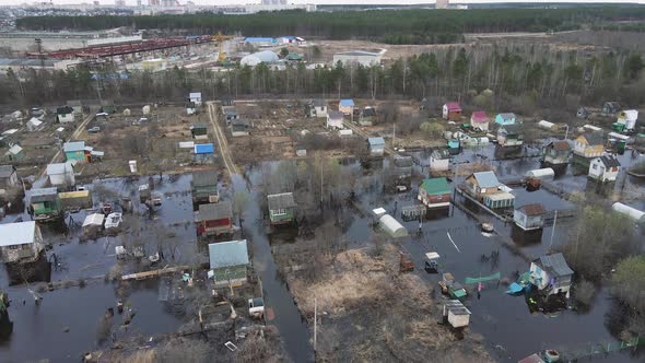 Spring Flood Aerial View Flooded Garden Plots Below