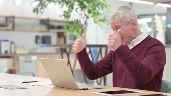 Middle Aged Man Celebrating Success on Laptop