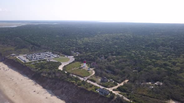 Gorgeous View Of The Nauset Lighthouse In Eastham, Massachusetts - Aerial Shot