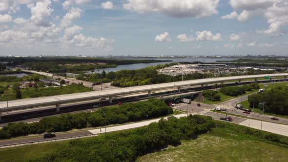 Selmon Expressway With Elevated Hov Road Tampa Florida Usa Aerial Drone Video