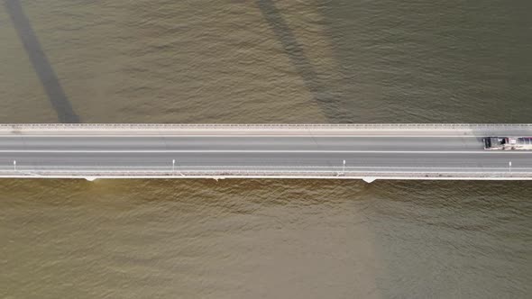 Aerial Top View of a Highway Bidge Over River