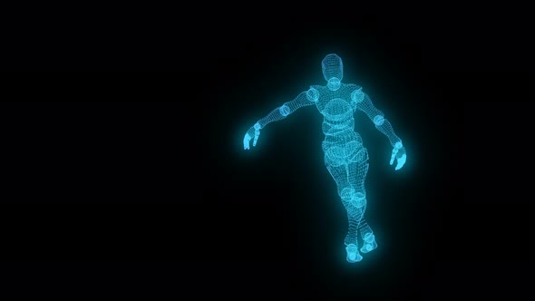 Dancing Blue Glowing Character on a Black Isolated Background