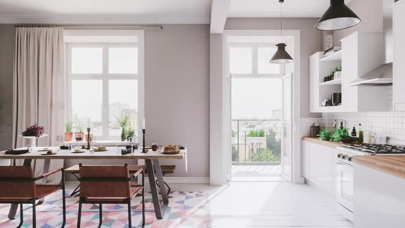 Scandinavian Kitchen And Dining Room Interior