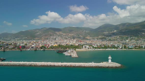 Lighthouse in the Port of Alanya Turkey Seaport Bay