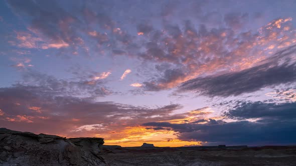 Sunset timelapse in the Utah desert looking towards Factory Butte