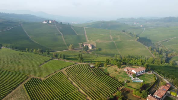 Langhe Vineyards at Summer Aerial View, Piedmont Italy