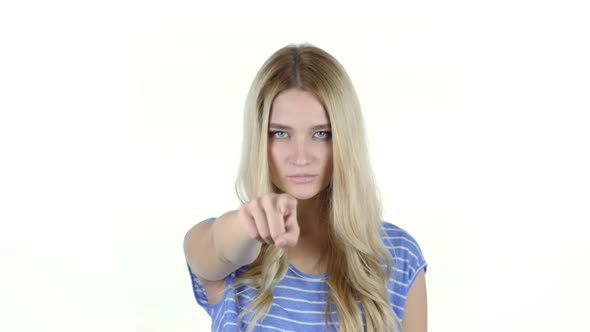 Girl Pointing toward Camera, White Background