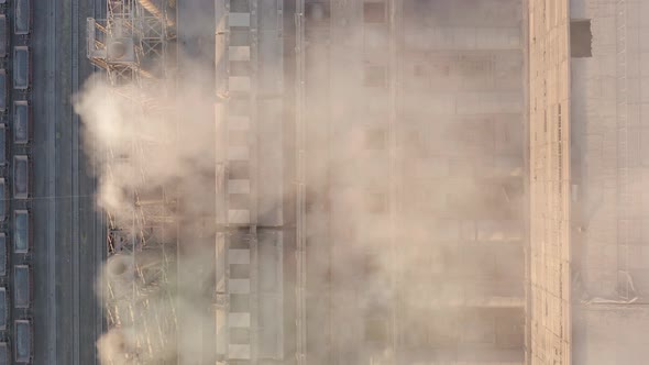 Aerial View. Emission To Atmosphere From Industrial Pipes. Smokestack Pipes