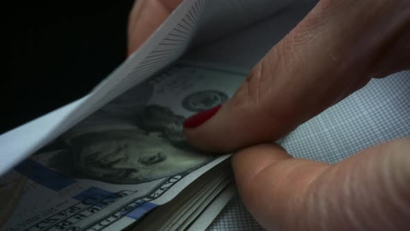 Closeup Businesswoman Hands Taking One Hundred Dollar Bills From Envelope