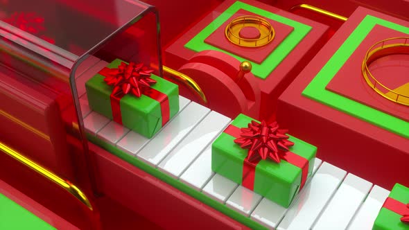 Gift boxes on conveyor belt