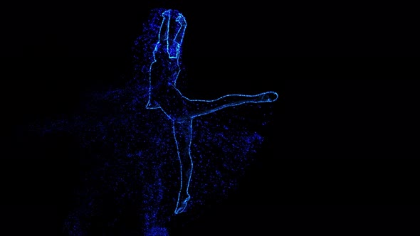 Man of Blue and Gold Particles Performs a Dance Element From Classical Ballet