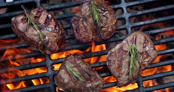 Delicious Beef Medallions with Rosemary on the Barbecue