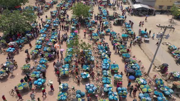 Aerial view of Mango market in Shibganj province, Bangladesh.