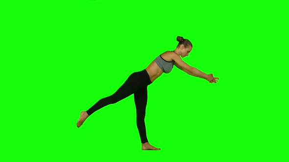 Yoga Pose By Woman on Green Background. Green Screen