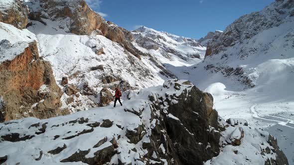 Climber Walking In Winter