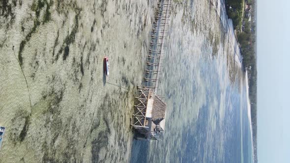 Zanzibar Tanzania  Vertical Video House on Stilts in the Ocean on the Coast Slow Motion