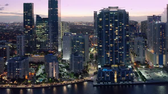 Establishing Aerial Miami Downtown Skyline