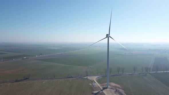 Aerial View of Part of Windmill Turbine in Countryside Green Energy