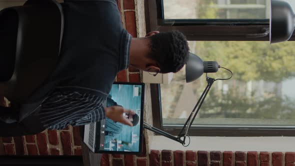 Vertical Video Business Man Attending Meeting with Manager on Video Call