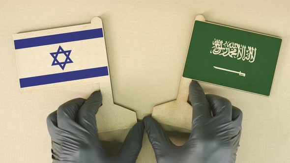 Flags of Israel and Saudi Arabia Made of Recycled Paper