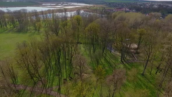 Top View of a Park with Lakes in the Background