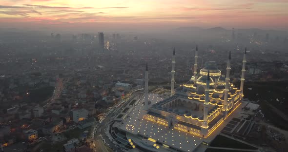 Aerial Drone View of Istanbul Camlica Mosque and Bosphorus. Biggest Mosque in Europa1 05