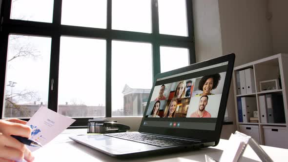 Woman with Laptop Having Video Call at Office