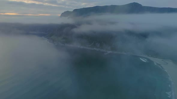 A Foggy Drone Shot of Hoddevika Beach