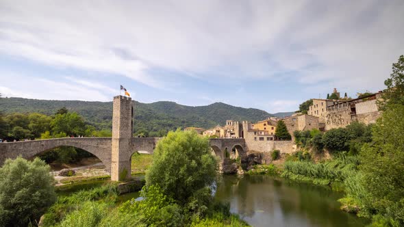 The Bridge and River Fluvia at Besalu Girona Catalonia Spain