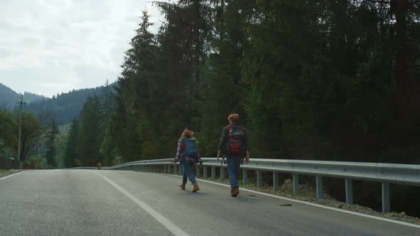 Friends Trekking Mountains Road in Forest Nature