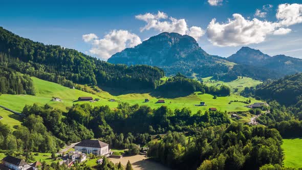 Beautiful drone hyperlapse taken on a sunny day in the summer. Some clouds are passing by. The camer